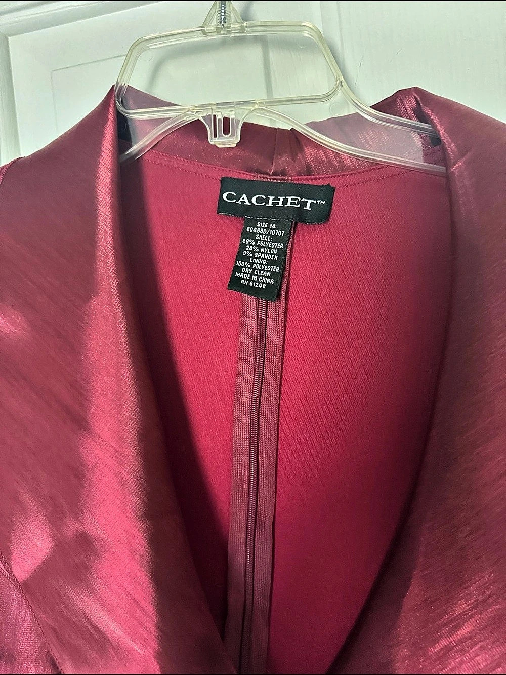 Cachet Satin-Look Wrap Blouse in Burgundy Size 14 Like New - Picture 3 of 9
